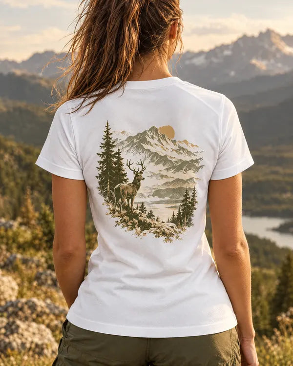 T-shirt blanc, paysage de forêt (nature)