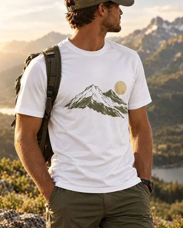 T-shirt blanc, cerf illustré (réaliste)